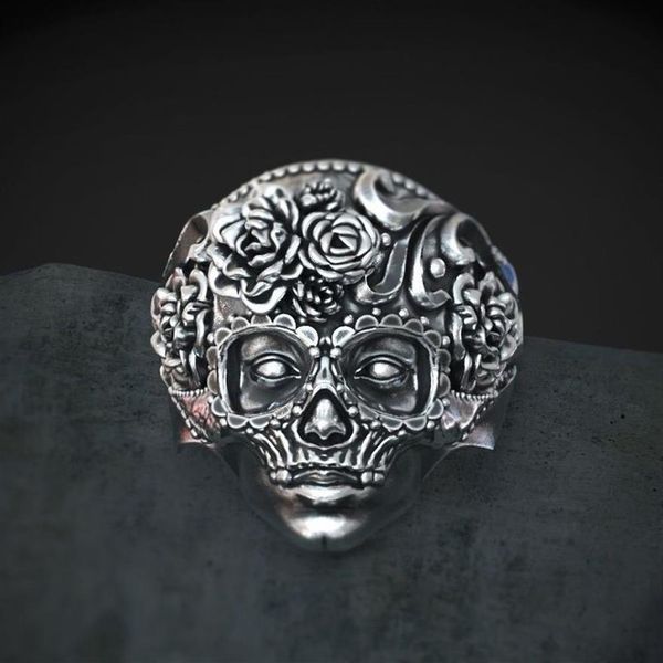 Уникальное кольцо из нержавеющей стали 316L с тяжелым сахарным черепом, мужское кольцо с мандалой и цветком Santa Muerte, байкерские украшения, размер 7-14305M