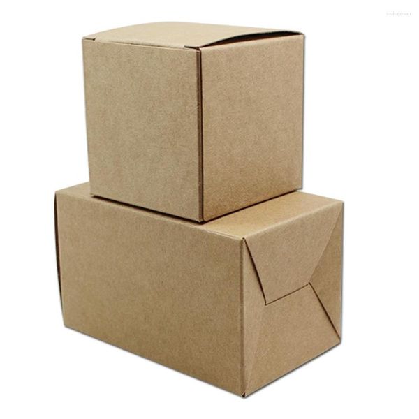 Geschenkpapier, braun, Cajas-Karton, 7 x 7 cm, Kraftpapier, faltbar, für kleine Veranstaltungen, Partys, Verpackungsboxen, Pappe, Datenlink, Kreide, Edelsteinklammern, Namenskarte