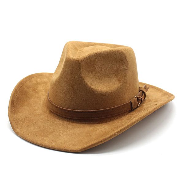 Cappelli Fedora in pelle scamosciata per donna uomo cappello da cowboy occidentale in lana autunno inverno jazz chiesa berretto da sole da viaggio all'aperto