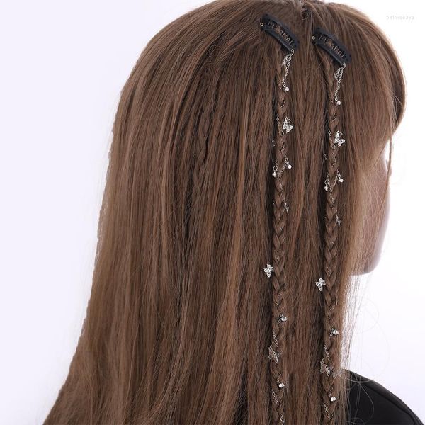 Fermagli per capelli 2023 fai da te fatti a mano con strass brillante pendente a farfalla nappa forcina treccia moda accessori per intrecciare lo styling