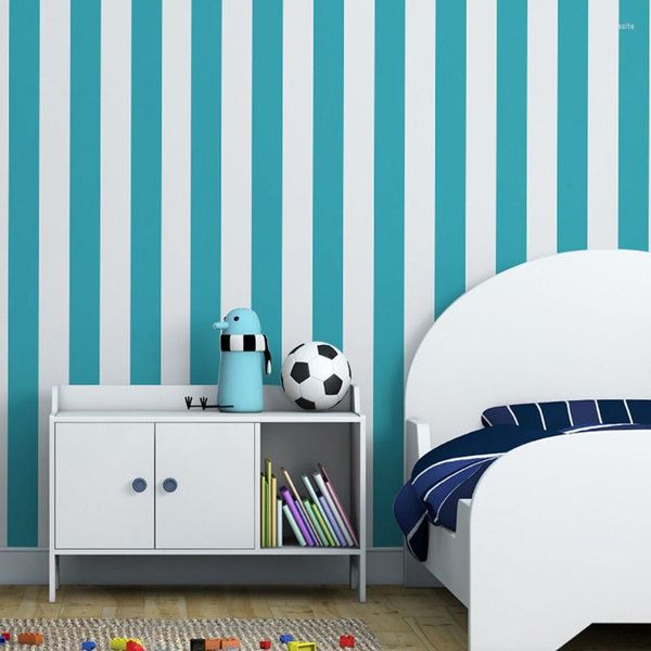 Wallpapers azul branco vertical listrado papel de parede menino menina quarto impermeável sala de estar crianças decoração contato papel mediterrâneo