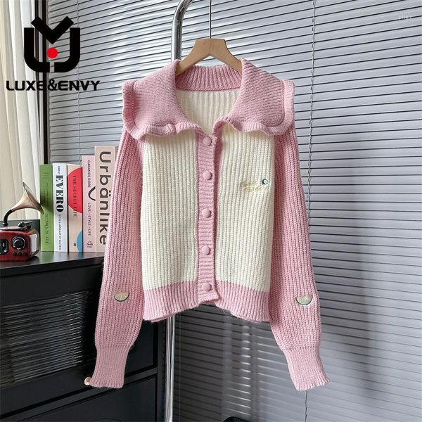 Maglieria da donna LUXEENVY Sweet Little Fresh Doll Collo maglione Cappotto Ricamo Cardigan lavorato a maglia allentato 2023 Autunno