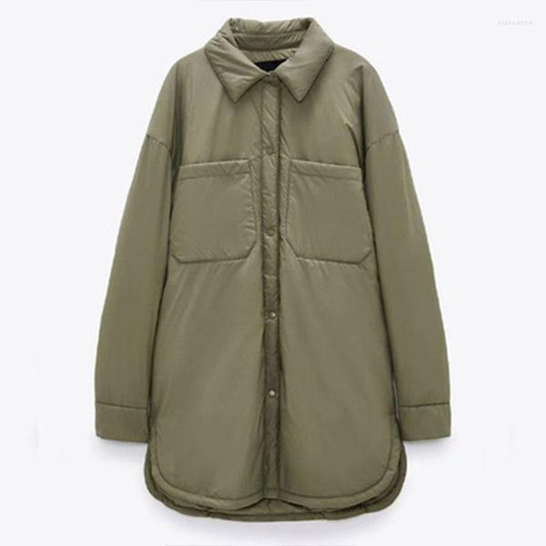 Trench da donna Donna Giacca in cotone verde 2023 Autunno Inverno Moda Donna Casual Oversize Lungo Parka Femminile Solido monopetto