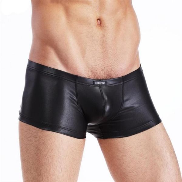 Cockcon marca roupa interior de couro masculino sexy náilon elastano pênis bolsa galo boxer shorts preto baixo aumento lingerie masculina panti230a
