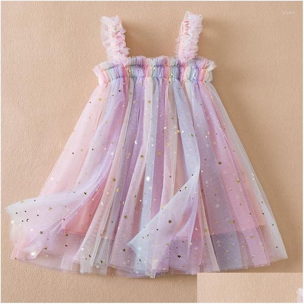 Vestidos da menina vestidos de menina bebê meninas roupas suspende criança crianças verão lantejoulas vestido de princesa sólida malha bonito para 1-5 anos casual dhjwp