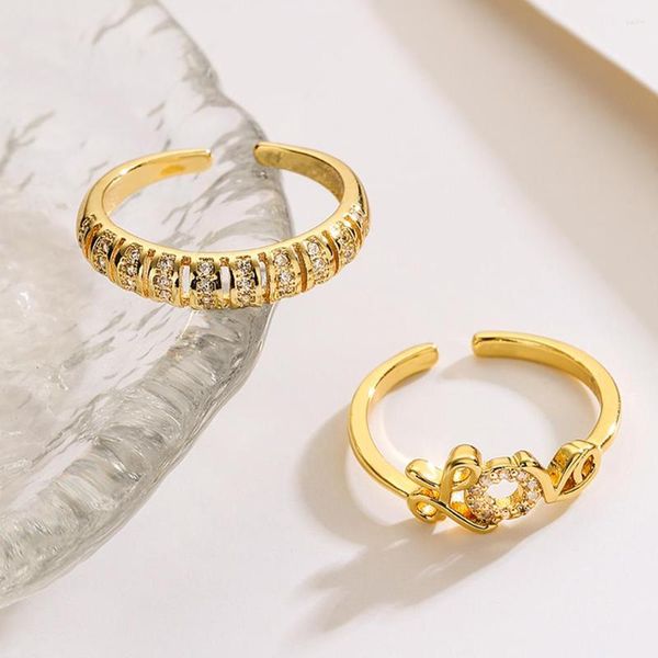 Küme halkaları mafisar benzersiz tasarım altın kaplamalı zirkon aşk yüzüğü moda hassas geometrik bakır kadın partisi mücevher aksesuarları hediye