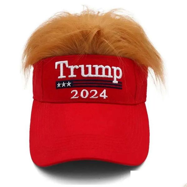 Partyhüte Trump 2024 Hüte mit Haar Baseballkappen Unterstützer Rallye Parade Baumwolle C92 Hausgarten Festliche Partyzubehör Dh6Fm