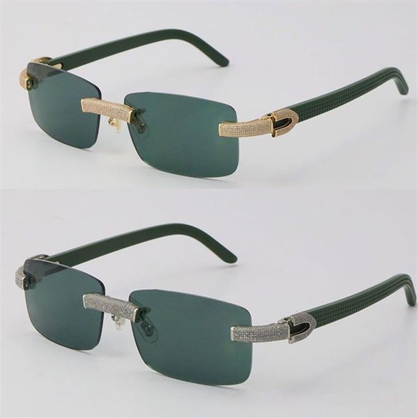 NEU MICRO PAVEL Diamond Randless Sonnenbrille Original Green Plank Mens Felsen Rahmen Rahmen männlicher und weiblicher Brillen 18k Gold C Dekoration WOM2491