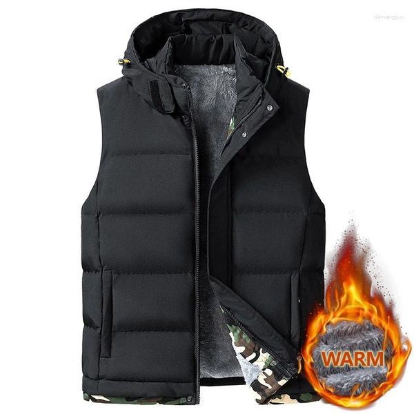 Gilet da uomo Gilet da uomo Giacca con cappuccio da uomo Inverno caldo giacche senza maniche Gilet casual da uomo Solido ispessimento Veste Homme 6XL 8XL 10XL