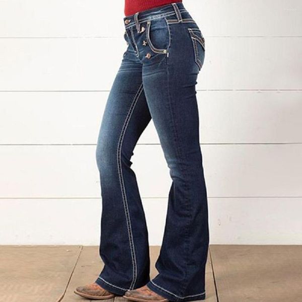 Damen Jeans 2023 Hosen Hohe Taille Mode Sexy Ausgestellte Vintage Denim Hose Blau Bell-Bottom