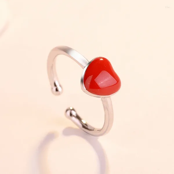 Anelli a grappolo Simpatico piccolo amore Cuore rosso Anello ridimensionabile in resina epossidica stile semplice per regali di gioielli per feste di moda per donne e ragazze