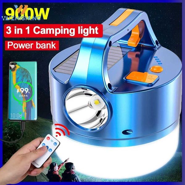 Lanterna da campeggio 900 Watt Energia solare portatile Luce da campeggio USB Torcia ricaricabile Lampada da tenda Lanterne da campo Luci di emergenza per esterno YQ231011