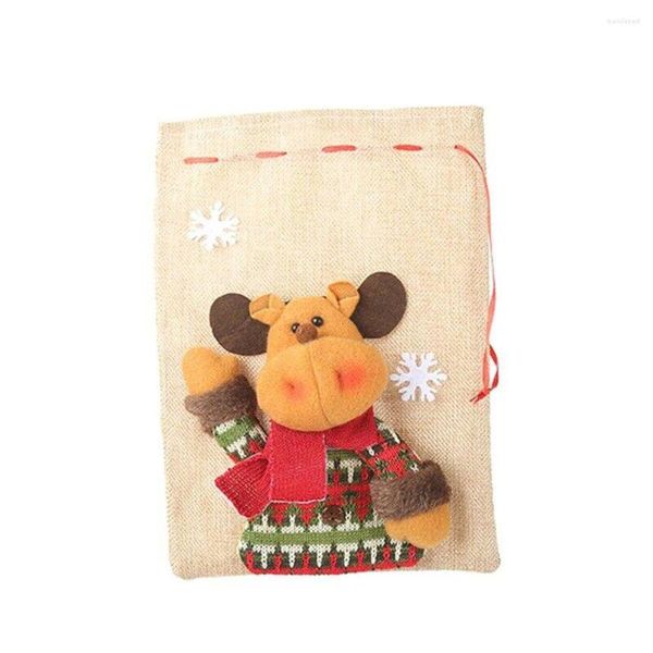 Decorazioni natalizie Regalo Decorazione Borsa Forniture Babbo Natale Lino Busta con coulisse Ciondolo Accessori per albero Sacchetti di caramelle