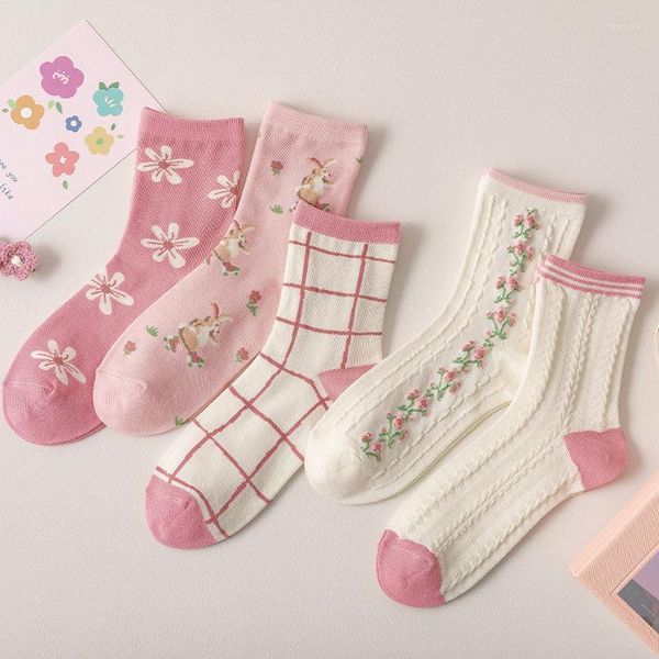 Frauen Socken Rosa Farben Herbst frauen Weibliche Twisted Tube Süße Blume Socke Kleine Floral Student Kawaii Niedlich