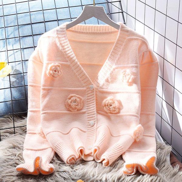 Suéter feminino korejepo estilo suave com decote em v suéter casaco solto outono roupas japonesas reduzindo a idade outwear cardigã de malha macia