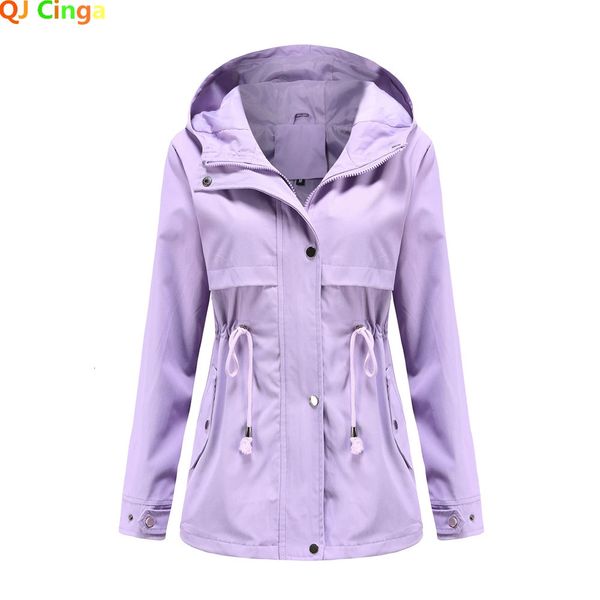 Jaqueta feminina jaqueta primavera outono 2023 blusão midlength mulheres casaco com capuz cintura ao ar livre capa de chuva moda jaqueta fina 231010