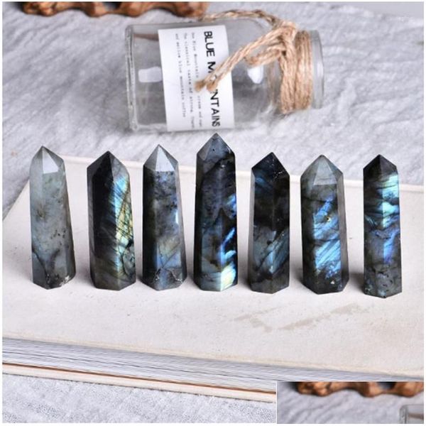 Oggetti decorativi Figurine 1Pc Labradorite naturale Quarzo Cristallo Punto Torre Pietra curativa Energia Minerale Minerale Obelisco Home Deco Otpxn