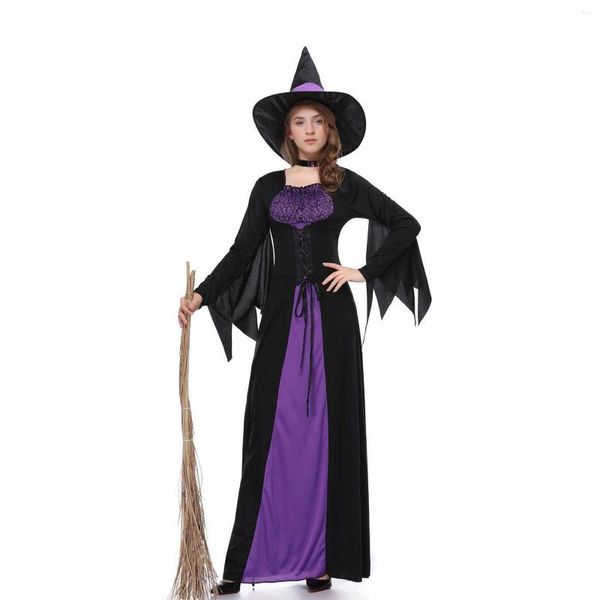 Vestidos casuais vintage halloween cosplay traje bruxa outono inverno roxo acima festa crânio laço cinta vestido roupas vampiro gótico 2023