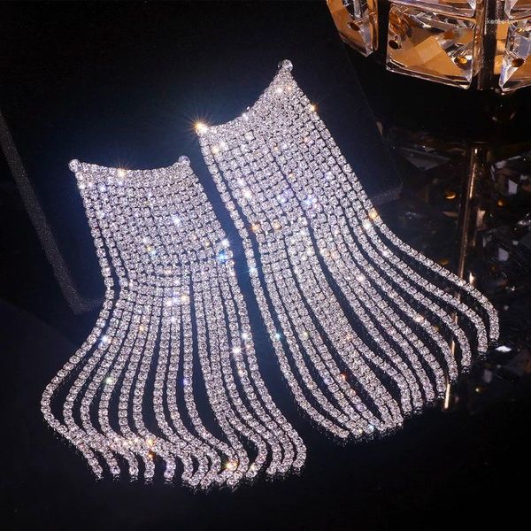 Baumeln Ohrringe Luxus Strass Lange Quaste Für Frauen Hochzeit Tropfen Schmuck Abendkleid Kristall Zubehör