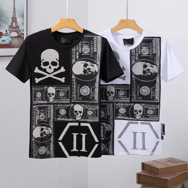 Phillip Plain designer Mens homens PP Crânio Diamante camisetas de manga Curta Marca Primavera e Verão Em Torno do pescoço bordados designs Coupl2081