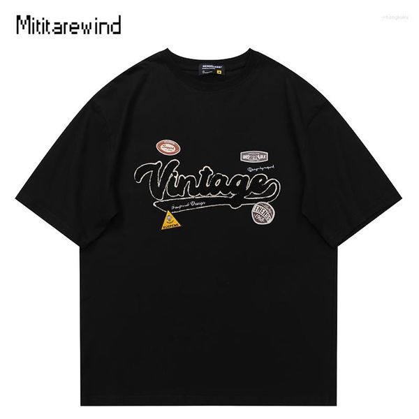 Magliette da uomo ricamate camicia estiva retrò da uomo casual allentate manica corta girocollo oversize Hip Hop Streetwear Femme Tee