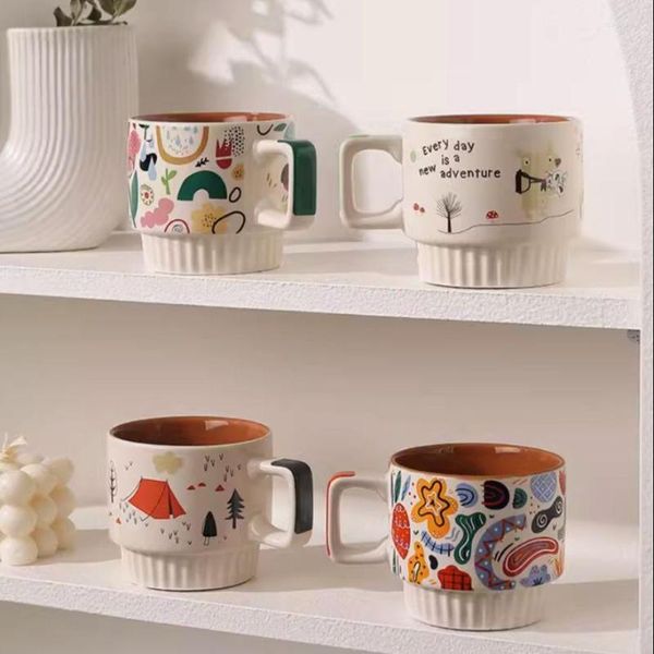 Canecas Alta beleza flor campo caneca design sentido pequeno copo de café avançado e requintado meninas ins estilo criativo pintura copos de escritório