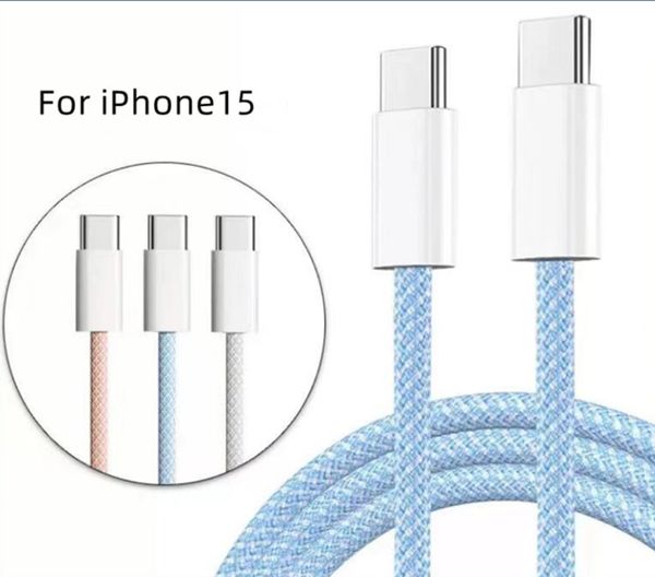 Плетеный зарядный кабель USB CC, 60 Вт для iPhone 15, тип C, зарядное устройство 20 Вт, шнур для быстрой зарядки 3 А, белый, синий, розовый, желтый, зеленый, фиолетовый