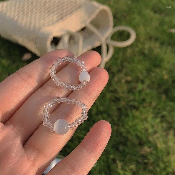 Cluster-Ringe, Opal-Muschel-Ring, Stapelperlen für Frauen, geflochtene Rocailles, verstellbares elastisches Seil-Design, Strand-Reisegeschenke