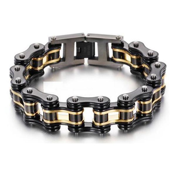 Moda Mens Mulheres Biker Bike Chain Pulseiras Jóias Ouro Preto Laranja Azul Banhado Aço Inoxidável Motocicleta Bicicleta Link Chain 188L