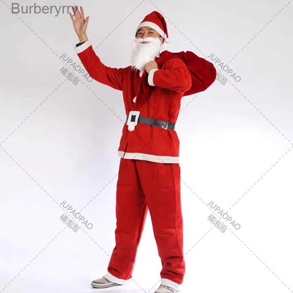 Tema Traje Atacado / Varejo Homens Vermelhos Papai Noel Vem Roupas de Natal Holloween Cosplay Terno de Natal com Cinto Superior Barba Chapéu PantsL231010