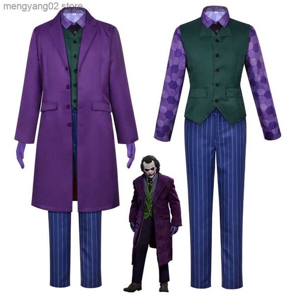 Tema Kostüm Cosplay Film TV Kara Şövalye Joker Joker Heath Ledger Suit Mor Ceket Üniforması Yetişkin Cadılar Bayramı Giydirme Partisi T231011