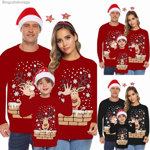 Moletons femininos com capuz 40 # 3D estampado moletom de Natal bolinhas Xmas família combinando pulôver tops gola redonda manga comprida moletons grandes para famíliaL231011