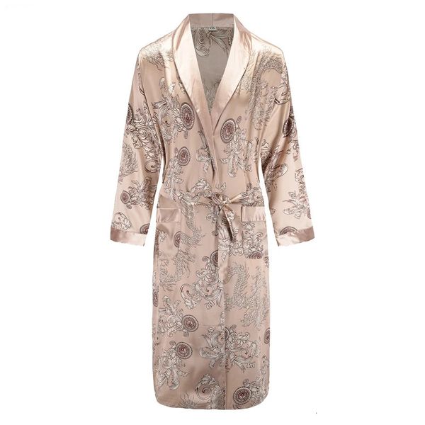 Herren-Bademäntel, langärmelige Robe, Satin-Nachtwäsche, bedruckt, Drachen- und Phönix-Kimono-Bademantel, Kleid für Herren, lässige Heimkleidung, lockere Pyjamas, L-XXL, 231011