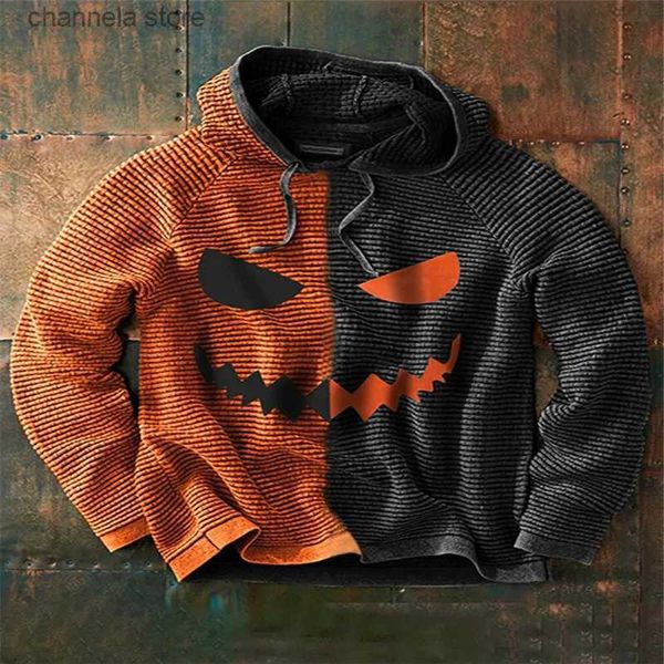 Felpe con cappuccio da uomo Felpe Halloween Natale Stampa zucca Uomo Felpe con cappuccio Autunno Cuciture a costine Maschile Top Pullover Inverno Manica lunga Felpe con cappuccio allentate T231011