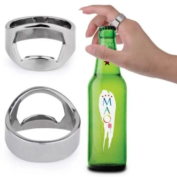 Edelstahl Bier Bar Werkzeug Finger Ring Flaschenöffner Bier Flasche Gefälligkeiten Küche Bar Werkzeuge Zubehör lager