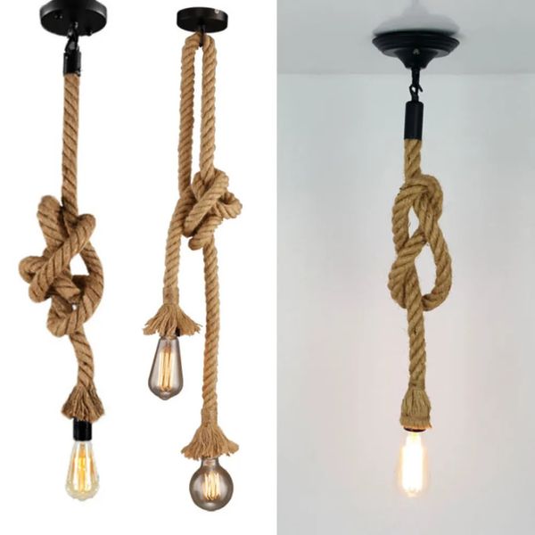 Novidade Itens Edison E27 Vintage Chandelier Lamp American Retro Hemp Rope Pingente Luz Industrial Pendurado Lâmpadas Creative Loft Home Decor 231011