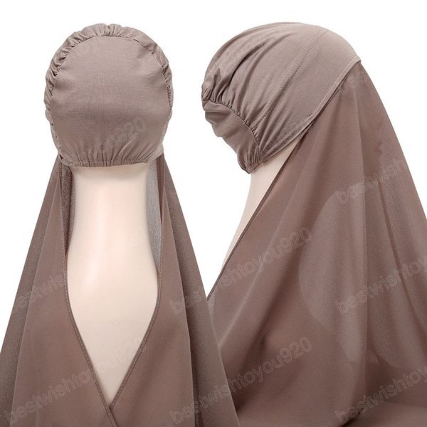 Hijab istantaneo bianco con cappuccio Hijab in jersey di chiffon pesante per le donne Velo Moda musulmana Islam Hijab Sciarpa per donna Foulard