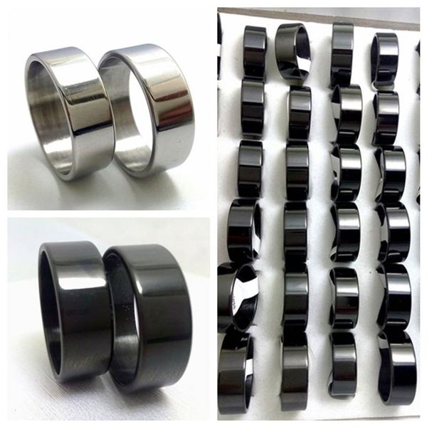 Ganze 100 Stück Silber Schwarz Plain Band Edelstahl Ringe Mode Ehering Paare Ring Schmuck Ring259P