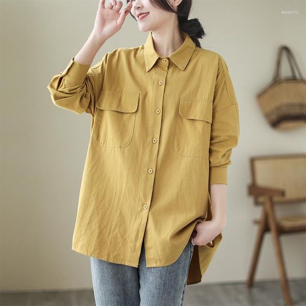 Camicette da donna Coreana giapponese Safari Style Cotone Sciolto Chic Ragazza Vintage Autunno Outwear Camicetta Camicie Moda Donna Primavera Casual