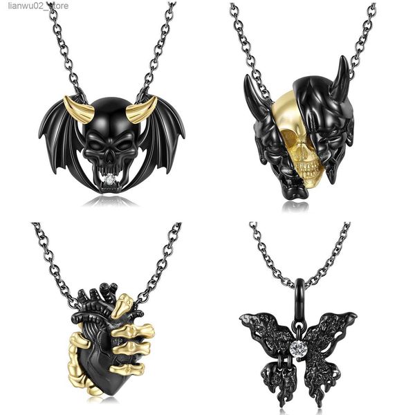 Outros acessórios de moda Jiuhao 925 Sterling Silver Halloween Black Devil Wing Borboleta Esqueleto Máscara Pingentes Colar Apto para Mulheres Jóias Q231011