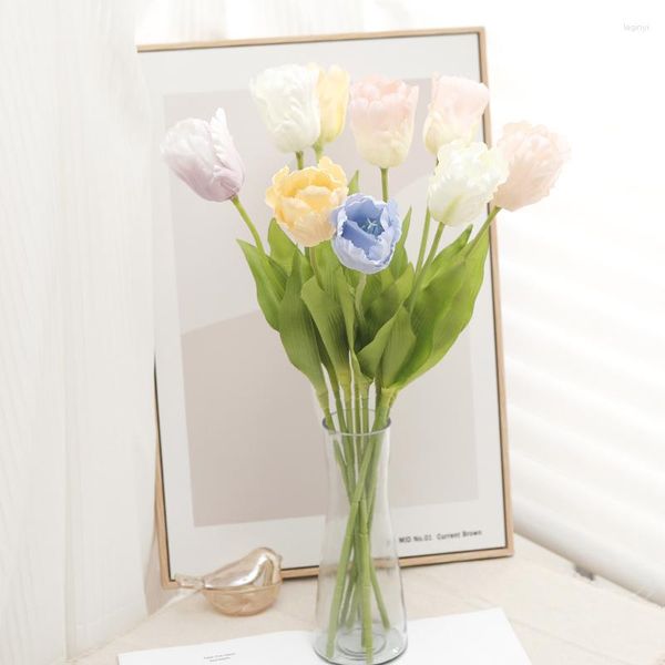 Flores decorativas 3 pçs grande tulipa seda artificial branco longo ramo grande flor falsa festa de casamento decoração para casa floral pogal prop