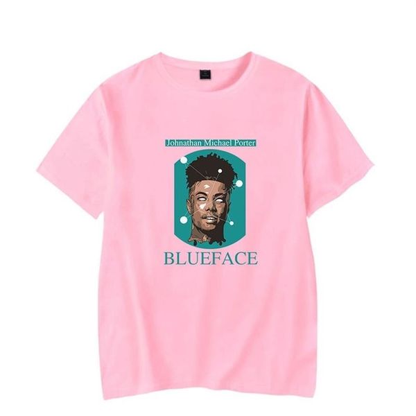 Cantante rapper di alta qualità Blueface T-shirt rosa Uomo Donna Estate Moda Casual T-shirt Hip Hop Stampa Blueface T-shirt corte 210325t