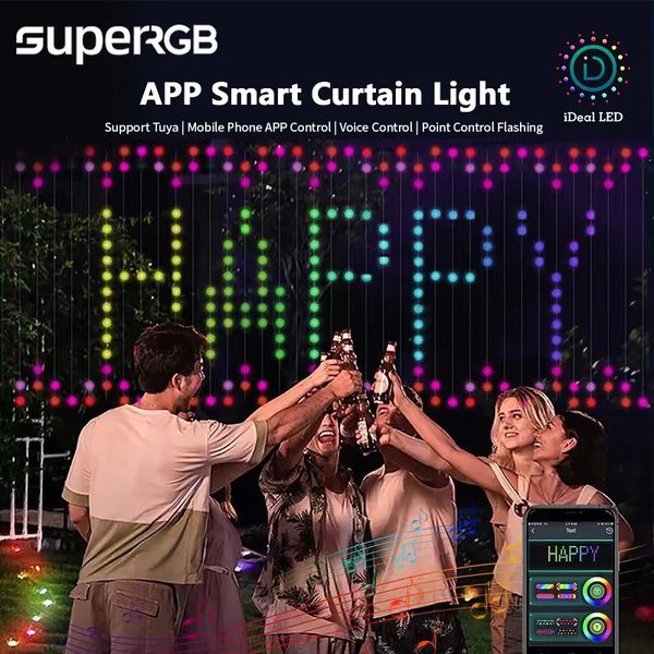 Другие товары для вечеринок Smart Curtain String Light App DIY Изображение Текст Светодиодный дисплей LED RGB Bluetooth Control Lights 231011