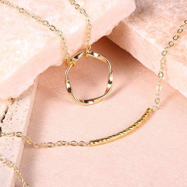 Colares de pingente delicado em camadas gargantilha colar artesanal 18k banhado a ouro círculo redondo tubo de cobre clavícula corrente jóias finas para mulheres