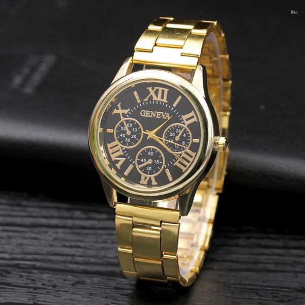 Relógios de pulso Genebra moda de luxo mulheres relógio de ouro banda de aço inoxidável relógios de pulso pulseira senhoras relógio mulher relogio feminino