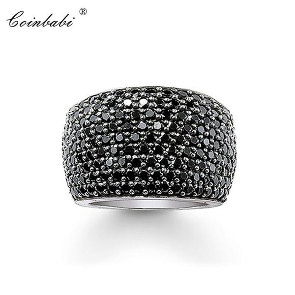 Cocktailringe Schwarz CZ Pave Wide 925 Sterling Silber Geschenk für Frauen Männer Europa-Stil Rebel Ring Modeschmuck 210924321e