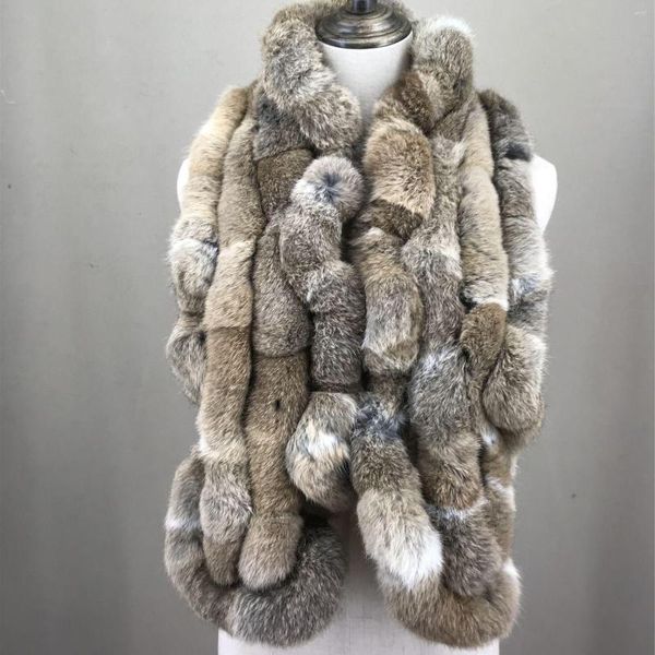 Sciarpe Sciarpa in Vera Pelliccia Righe Falbala 2023 Furry Winter Colore Marrone Naturale 23A0818