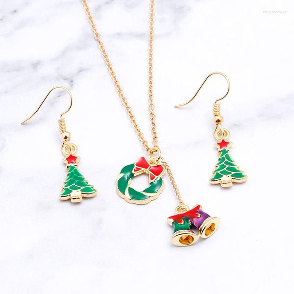 Collana orecchini set ghirlanda smaltata ciondoli campana albero di Natale gioielli a goccia regalo di Natale per donne e ragazze