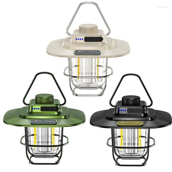 Lanternas portáteis led lâmpada de acampamento retro pendurado tenda à prova dwaterproof água luzes reguláveis build-in bateria luz de emergência lanterna para ao ar livre