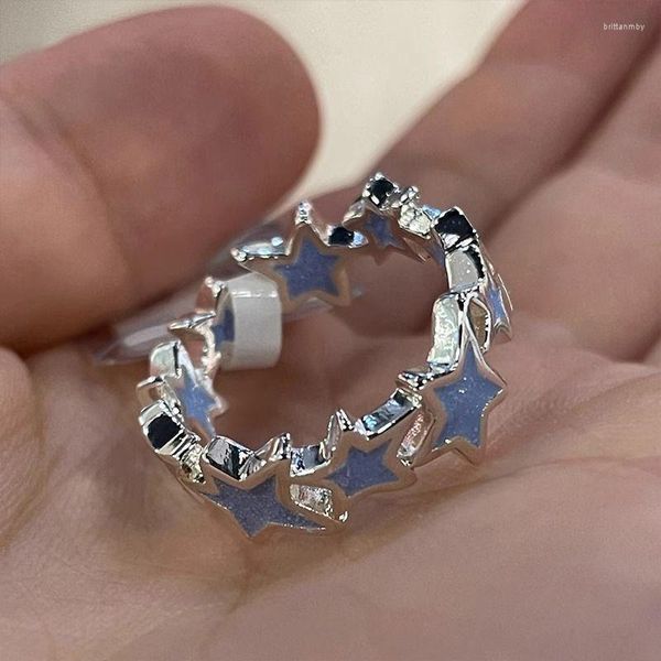 Cluster Ringe Koreanische Mode Blaue Sterne Paar Ring Für Frauen Mädchen Süße Einstellbare Busen Freund Unregelmäßige Ästhetik Y2K Schmuck